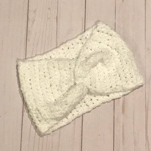 White Velvet headband handcrafted crochet